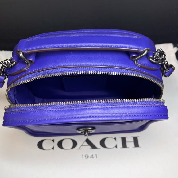 LUNCH BOX CROSSBODY PURSE BAG  IN RETRO SMOOTH PURPLE VIOLET CALF LEATHER - Picture 6 of 9